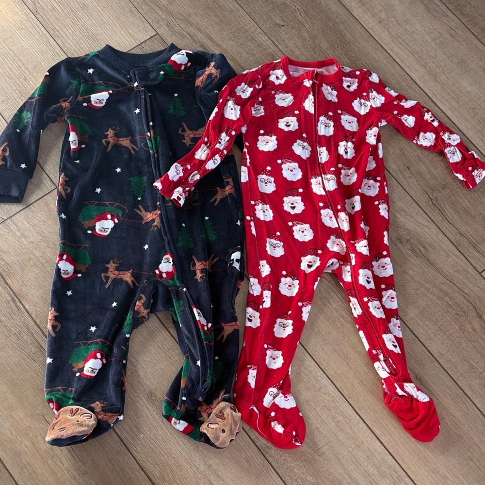 Little Me Red Santa 9 month and Carters Navy 3-6 month Holiday Footies